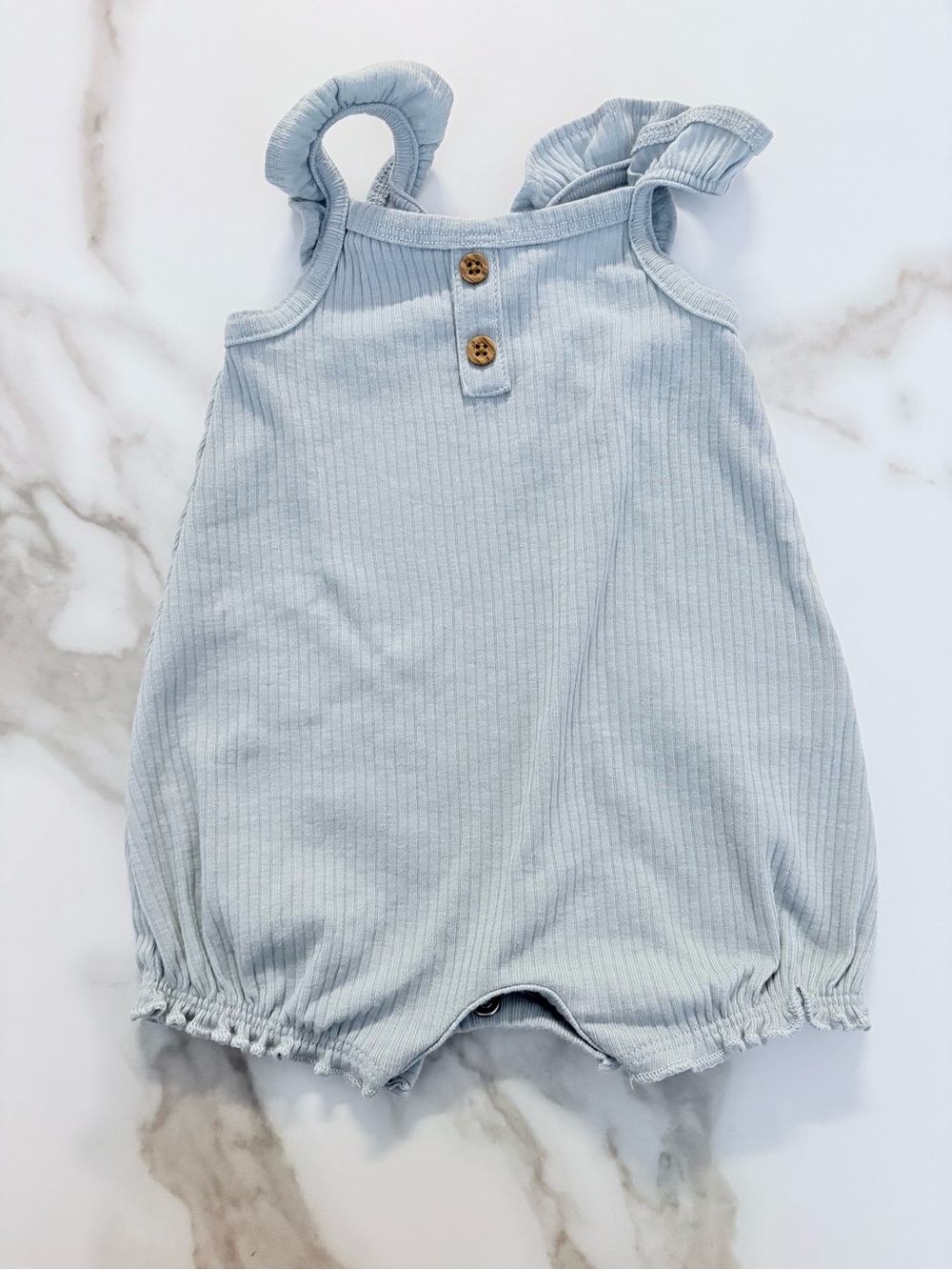 2 Baby Ruffle Strap Rompers - Light Blue & Pink Stripe - Picture 2 of 5